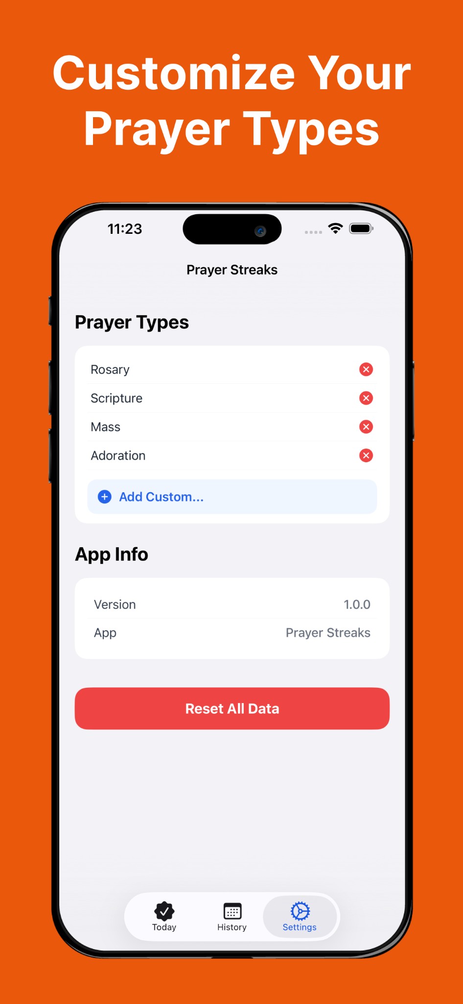 Customize your prayer types