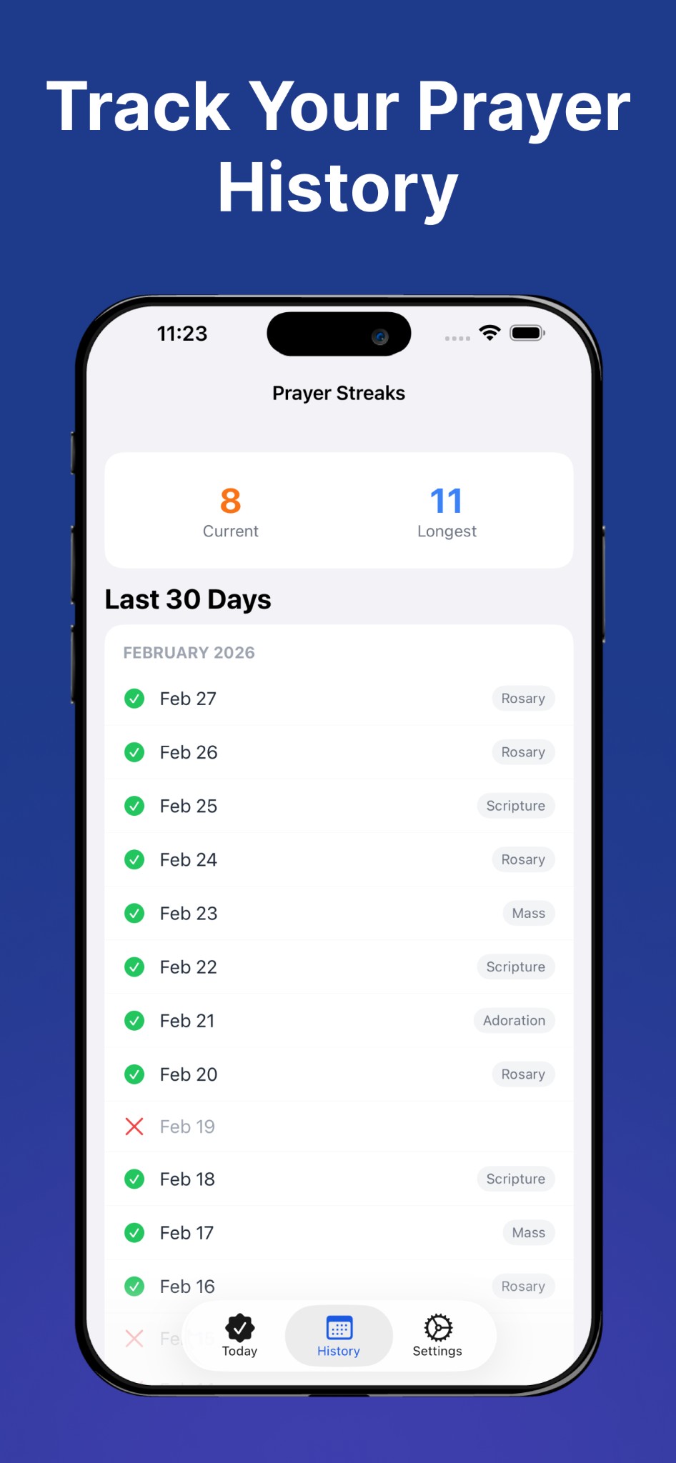 Track your prayer history